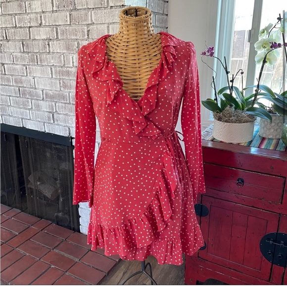 Realisation Par Alexandra Mini Wrap Dress in Red - Picture 8 of 13